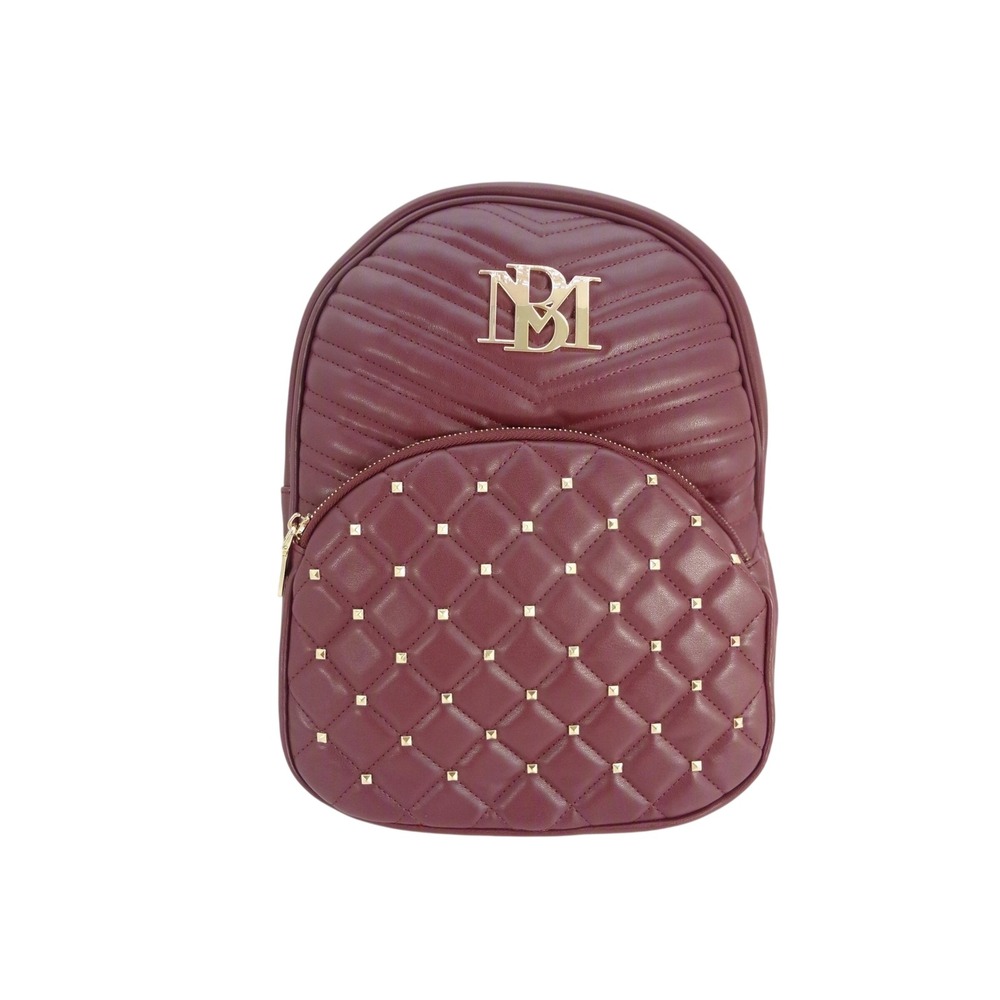 Badgley Mischka Pocket Studded Backpack Plum New Quilted Vegan Leather